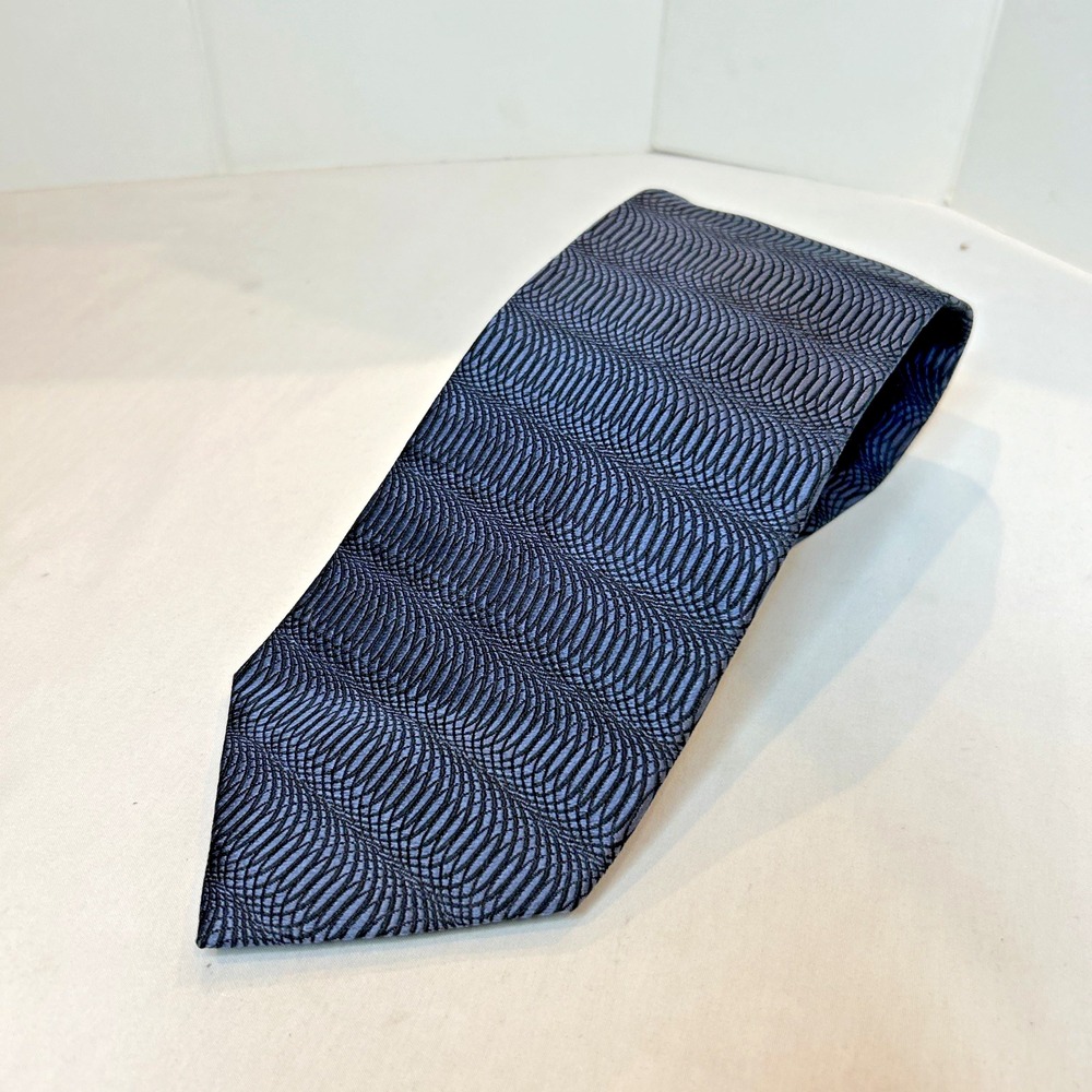 ALFANI Men's 100% Silk Geometric Design Blue/Black Neck Tie